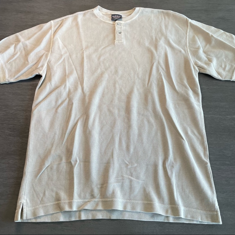 Woolrich Short Sleeve Henley TShirt Tan Khaki Cream